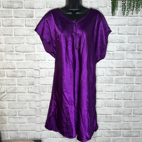 Vtg 90’s A’Milano Intimates deep purple Satin Nightgown Tunic Dress 2X - Picture 1 of 4